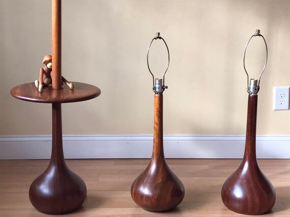 Set Of Four Danish Teak Kisses Base, Danish Table Lamp
