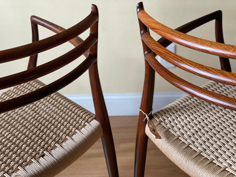 ONE PAIR Møller Model 62 Armchairs, Designed by Niels Otto Møller, by J.L. Møllers Møbelfabrik, in rosewood Danish Paper Cord image 6