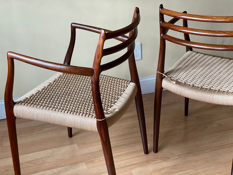 ONE PAIR Møller Model 62 Armchairs, Designed by Niels Otto Møller, by J.L. Møllers Møbelfabrik, in rosewood Danish Paper Cord image 5