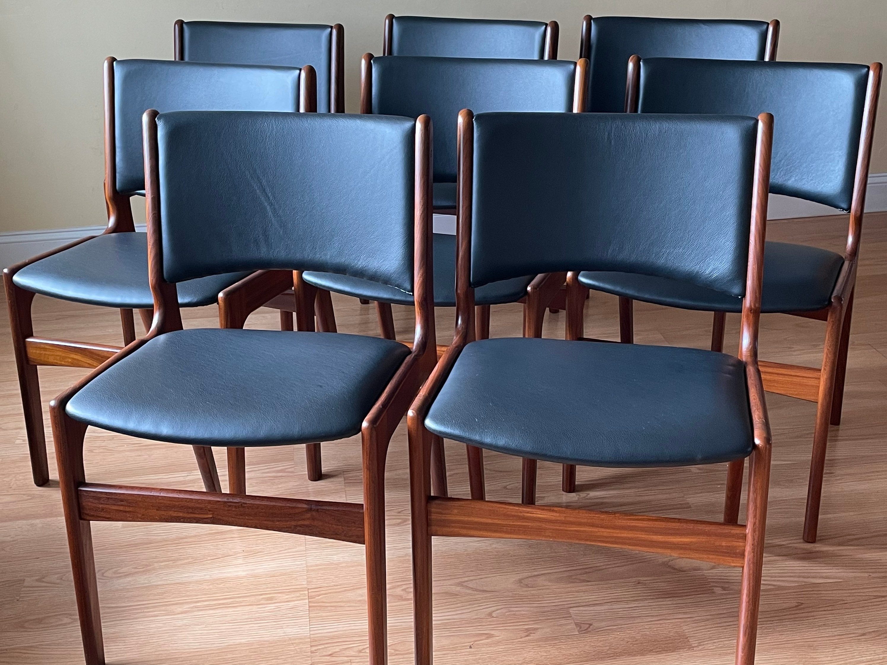 Erik Buch Teak Chairs in Black Leather