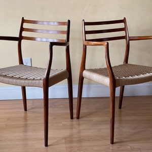 Two Møller Model 62 Armchairs, Designed by Niels Otto Møller, by J.L. Møllers Møbelfabrik, in rosewood Danish Paper Cord image 9