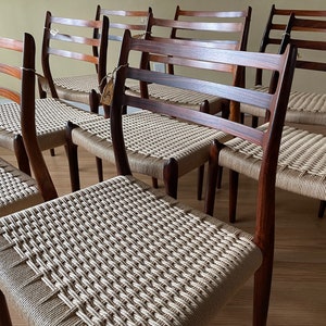 Eight Møller Model 78 Side Chairs, Designed by Niels Otto Møller, by J.L. Møllers Møbelfabrik, rosewood and Danish paper cord image 2