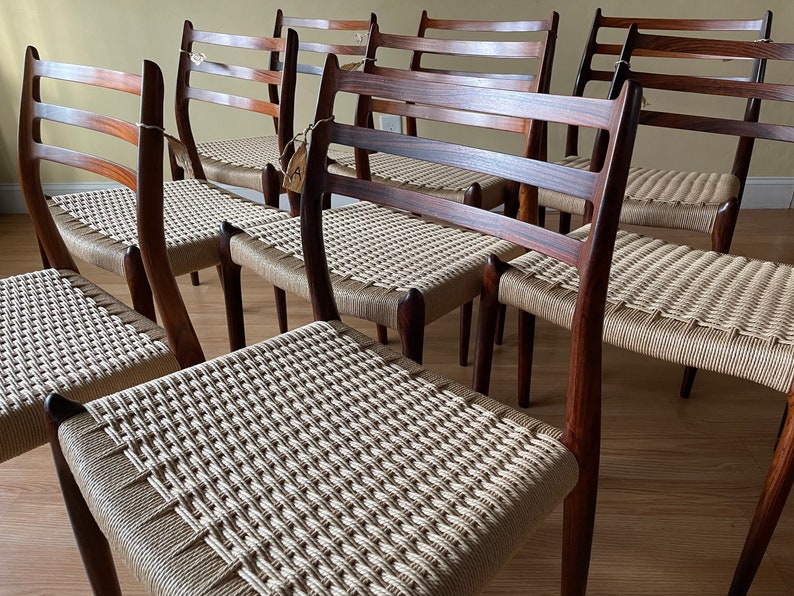 Eight Møller Model 78 Side Chairs, Designed by Niels Otto Møller, by J.L. Møllers Møbelfabrik, rosewood and Danish paper cord image 2