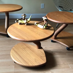 Niels Bach model 53 Danish solid teak cluster tables coffee tables side tables set of three on casters. image 5