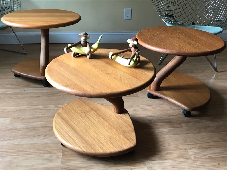 Niels Bach model 53 Danish solid teak cluster tables coffee tables side tables set of three on casters. image 5