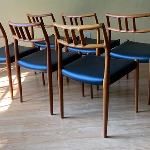 Six Moller Model 79 Dining Side Chairs in teak and black vinyl, set of six image 7