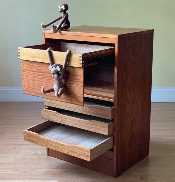 Danish Modern Teak File Cabinet With Tambour Door And Lock Etsy