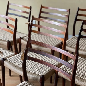 Eight Møller Model 78 Side Chairs, Designed by Niels Otto Møller, by J.L. Møllers Møbelfabrik, rosewood and Danish paper cord image 6