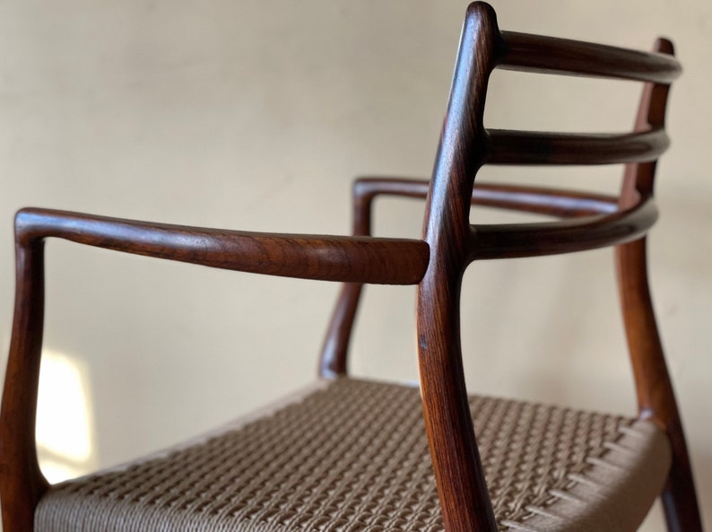 Two Møller Model 62 Armchairs, Designed by Niels Otto Møller, by J.L. Møllers Møbelfabrik, in rosewood Danish Paper Cord image 6