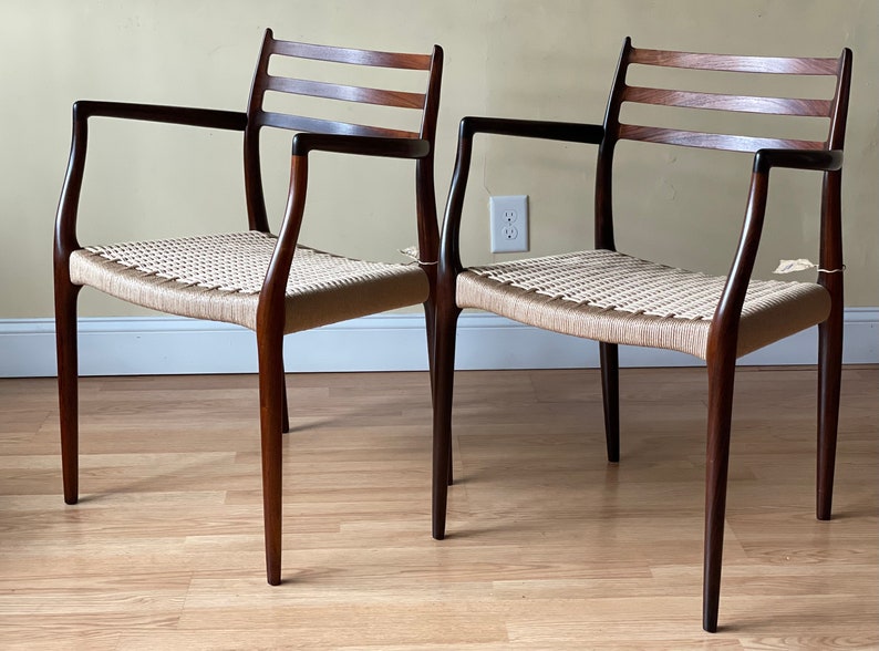 ONE PAIR Møller Model 62 Armchairs, Designed by Niels Otto Møller, by J.L. Møllers Møbelfabrik, in rosewood Danish Paper Cord image 8