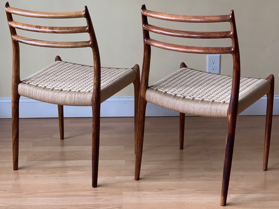 TWO M ller Model 78 Side Chairs, Designed by Niels Otto M ller, by J L M llers M belfabrik, Rosewood and Danish Paper Cord