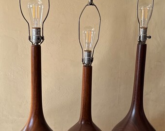 THREE Danish Teak Kisses Base (onion Base) Table Lamps - Etsy