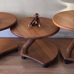 Niels Bach model 53 Danish solid teak cluster tables coffee tables side tables set of three on casters. image 1