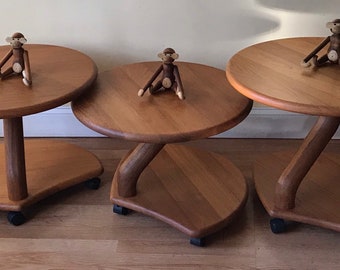 Niels Bach model # 53 Danish solid teak cluster tables coffee tables side tables set of three on casters.