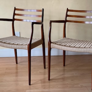 Two Møller Model 62 Armchairs, Designed by Niels Otto Møller, by J.L. Møllers Møbelfabrik, in rosewood Danish Paper Cord image 1