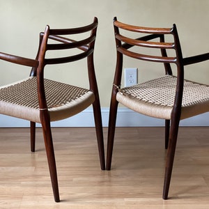 ONE PAIR Møller Model 62 Armchairs, Designed by Niels Otto Møller, by J.L. Møllers Møbelfabrik, in rosewood Danish Paper Cord image 4