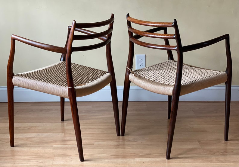 ONE PAIR Møller Model 62 Armchairs, Designed by Niels Otto Møller, by J.L. Møllers Møbelfabrik, in rosewood Danish Paper Cord image 4