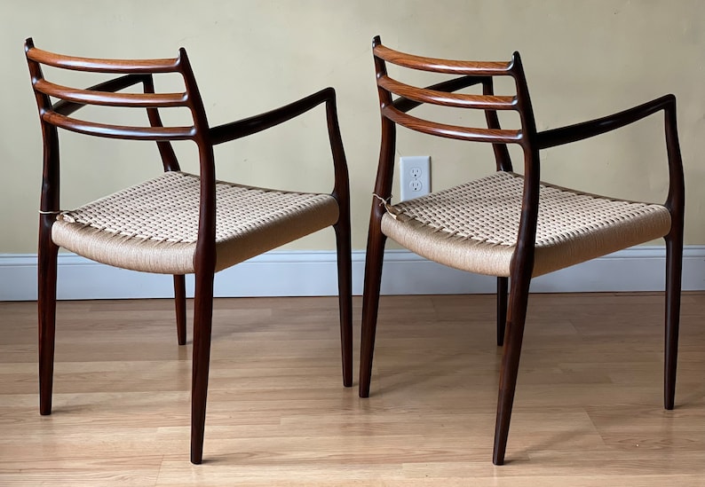 ONE PAIR Møller Model 62 Armchairs, Designed by Niels Otto Møller, by J.L. Møllers Møbelfabrik, in rosewood Danish Paper Cord image 10