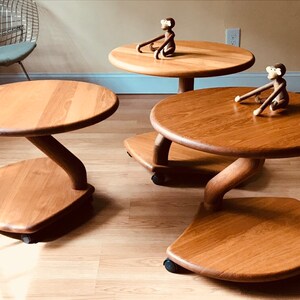 Niels Bach model 53 Danish solid teak cluster tables coffee tables side tables set of three on casters. image 8