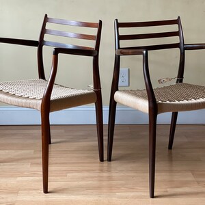 ONE PAIR Møller Model 62 Armchairs, Designed by Niels Otto Møller, by J.L. Møllers Møbelfabrik, in rosewood Danish Paper Cord image 2