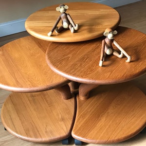 Niels Bach model 53 Danish solid teak cluster tables coffee tables side tables set of three on casters. image 3
