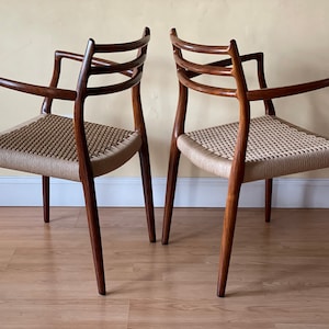 Two Møller Model 62 Armchairs, Designed by Niels Otto Møller, by J.L. Møllers Møbelfabrik, in rosewood Danish Paper Cord image 2