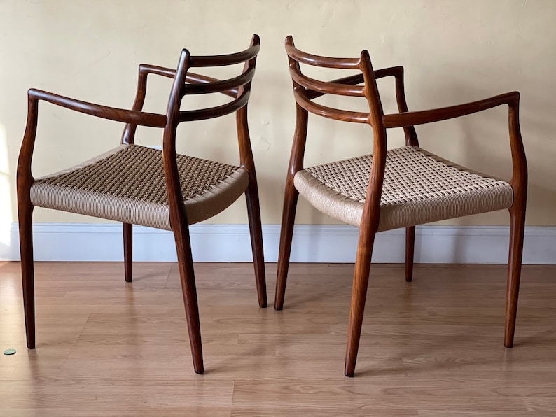 Two Møller Model 62 Armchairs, Designed by Niels Otto Møller, by J.L. Møllers Møbelfabrik, in rosewood Danish Paper Cord image 2