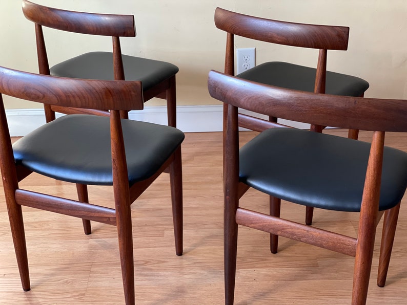 Set of Four Frem Rojle Chairs in Afrormosia and new Upholstery in black leather image 9