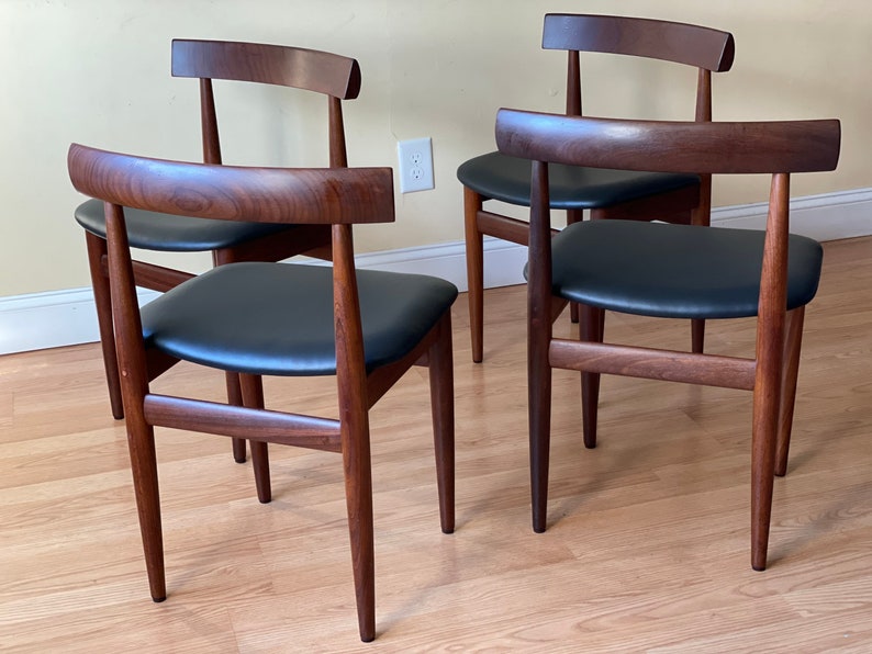 Set of Four Frem Rojle Chairs in Afrormosia and new Upholstery in black leather image 6