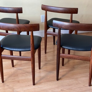 Set of Four Frem Rojle Chairs in Afrormosia and new Upholstery in black leather image 5