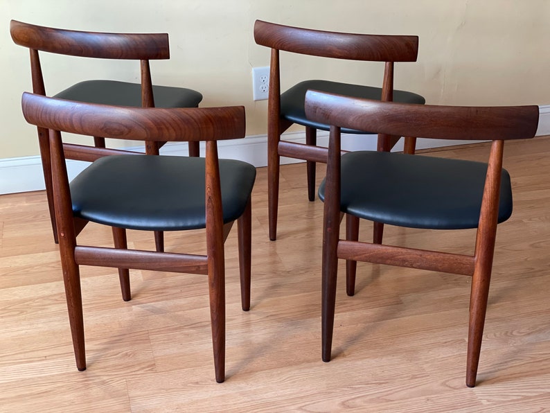 Set of Four Frem Rojle Chairs in Afrormosia and new Upholstery in black leather image 5