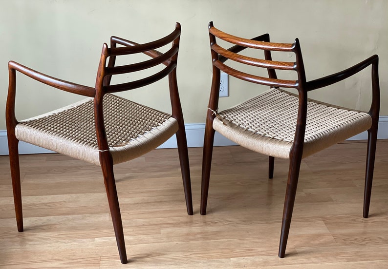 ONE PAIR Møller Model 62 Armchairs, Designed by Niels Otto Møller, by J.L. Møllers Møbelfabrik, in rosewood Danish Paper Cord image 3