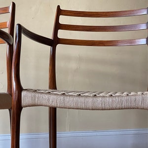 Two Møller Model 62 Armchairs, Designed by Niels Otto Møller, by J.L. Møllers Møbelfabrik, in rosewood Danish Paper Cord image 5