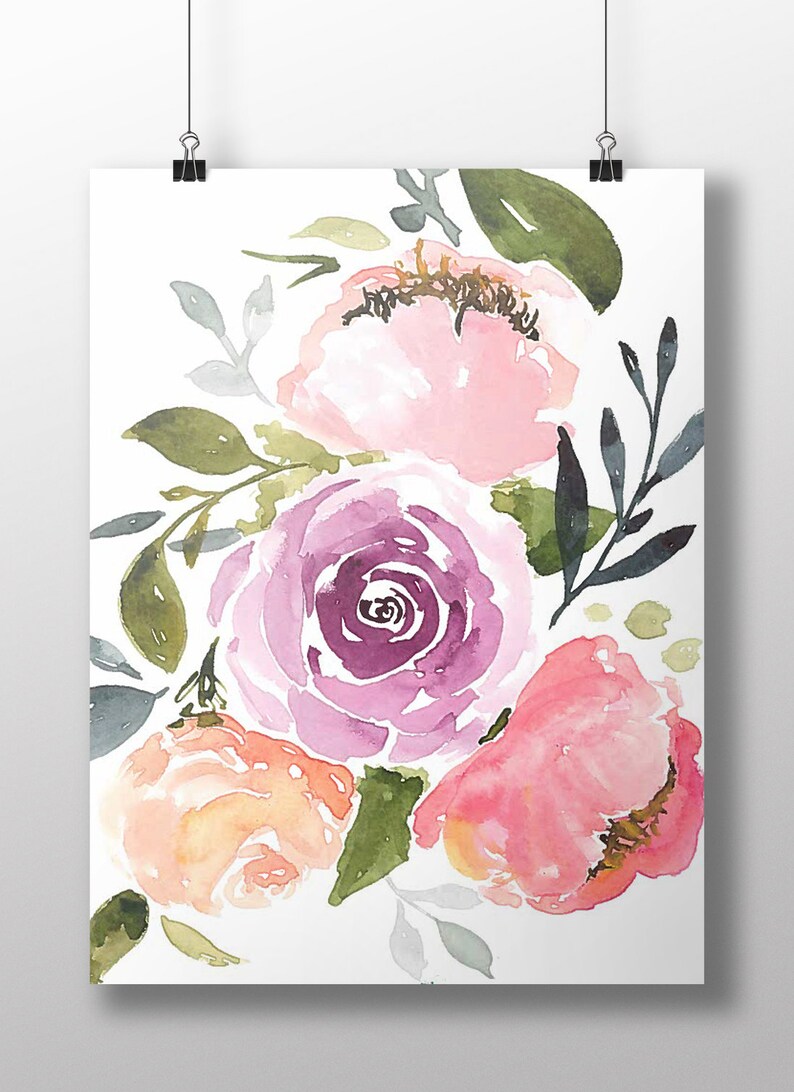 8x10 Lush Flower Bouquet Watercolor Print - Etsy
