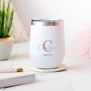 Personalized Bridesmaid Wine Tumbler: Custom Initial Stainless Steel Cup
