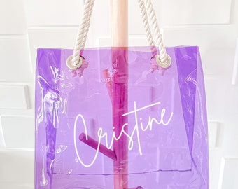 Personalized Clear PVC Tote Bag, Waterproof Beach Bag, Bachelorette Gift