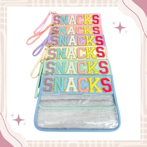 Snack travel bag, Snack Bag Pouch, Clear Snack bag, School Snack bag,PVC Travel bag, Chenille Path bag, Snack Patch Bag, Chenille Letter bag