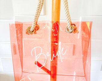 Custom Clear PVC Tote Bag: Personalized Bachelorette Party Gift, Beach Accesories