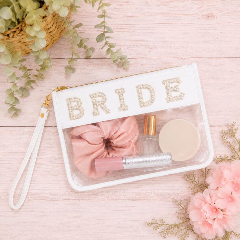 Bride Makeup Bag, Chenille Letter Pouch, Bridal Cosmetic Bag, Wedding ...