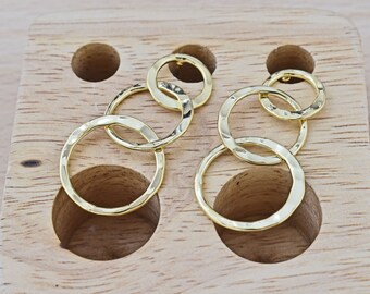 Hammered rings earring post, EY-21G, 2pcs, Overall 44mm long, 1mm thick, 16K shiny gold plated brass, Nickel free