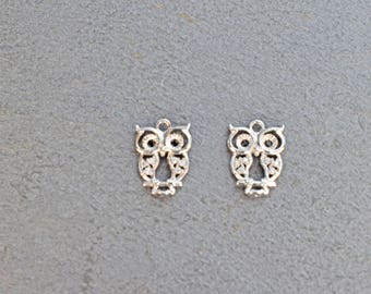 Pendant, CM-02R, 2pcs, Owl pendant, Cubic zirconia pendant w/link, Original rhodium plated brass, Jewelry making