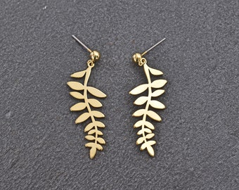 Leaves earring post, EI-11G, 1pair, Ball post 4mm, Leaves 35x13mm, 0.9mm thick, 16K gold plated brass, Nickel free plating (Palladium)