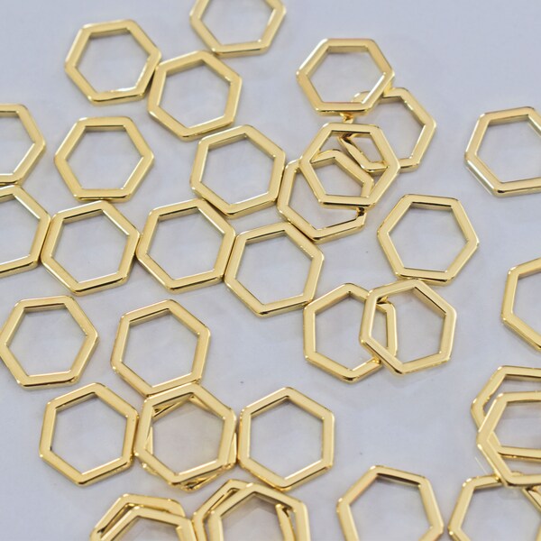 Charme hexagonal, PS-08G, 20pcs, laiton plaqué or brillant 16K, 7x1x1mm, connecteur hexagonal, charme géométrique, Fabrication de bijoux