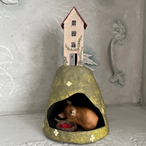 Handmade Paper Mache Fox Assemblage Art