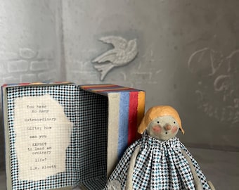 Handmade Paper mache art doll in a bespoke box, mixed media artist doll, paper mache figurine