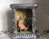 Mixed media fox art in a vintage carriage clock case - unique art for fox lovers