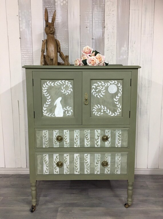 Moon Gazing Hare Vintage Cabinet Hand Painted Vintage Etsy