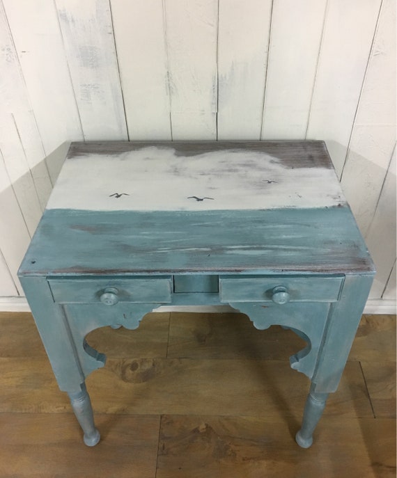 Coastal Side Table Hand Painted Beach House Furniture