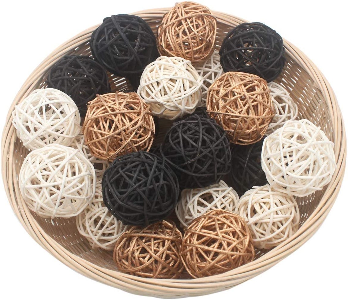 15pcs Black Gold White Decorative Wicker Rattan Balls for Etsy