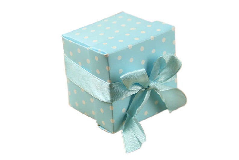 Baby Blue Polka Dot Square Favor Boxes with Lid for Elephant Boy Baby Shower Christening Prince Birthday Wedding Bridal Shower Party Decor